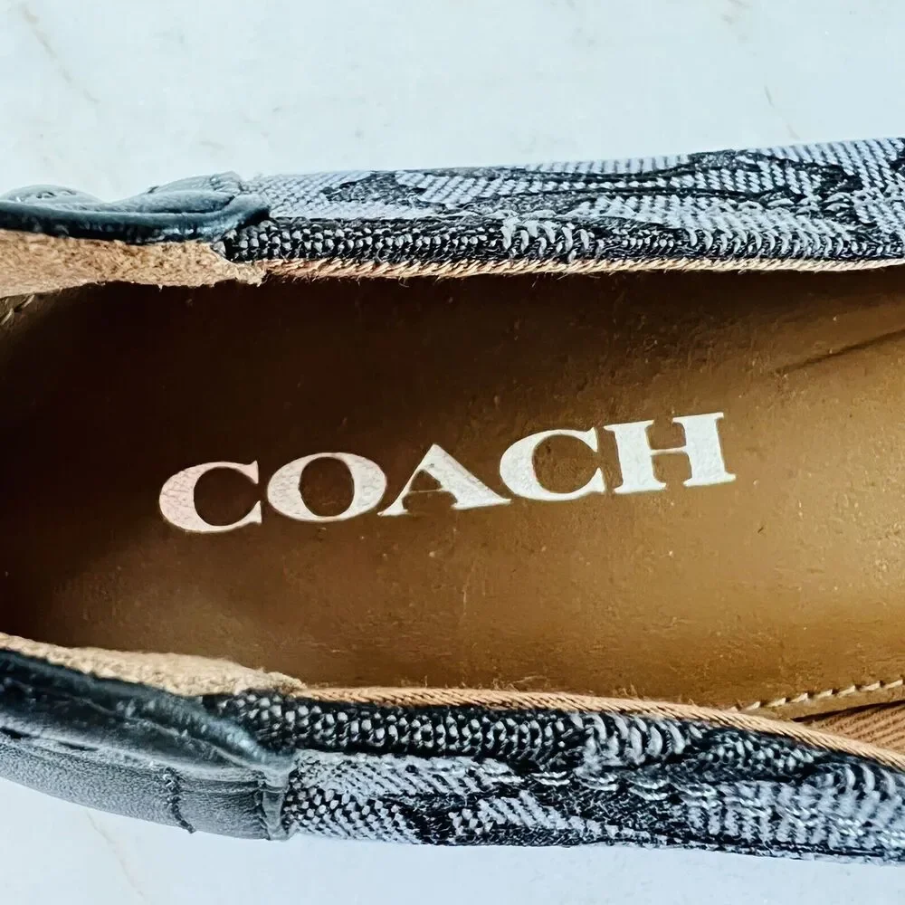 COACH Chelsea Black Gray Signature Canvas Logo Print Ballerina Flats - US 8.5 - Picture 3 of 10